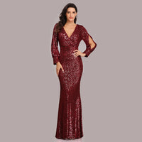 Original Sexy V-neck Mermaid Evening Dress Long Formal Prom Party Gown Full Sequins long Sleeve Galadress Vestidos Women Dresses 2021