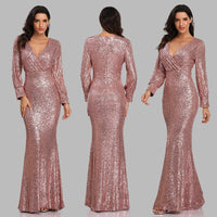 Original Sexy V-neck Mermaid Evening Dress Long Formal Prom Party Gown Full Sequins long Sleeve Galadress Vestidos Women Dresses 2021