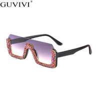 GUVIVI - Original Diamond Semi-Rimless Square Sunglasses Women Rhinestone Retro Gradient Sun Glasses Vintage Oversized Feminino Eyeglasses UV400