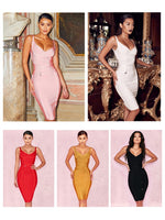 ORIGINAL DEIVE TEGER New Style Women 2022 Sleeveless Summer Sexy Deep V Neck Spaghetti Strap Bodycon Midi Bandage Dress Party Chic Dress