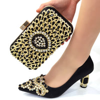 VENUS CHAN - Original 2022 Latest Italian Design Ladies Sexy Stiletto Heels Catwalk Shoes With Embroidered Rhinestones Shoes and Bag Set