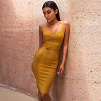 ORIGINAL DEIVE TEGER New Style Women 2022 Sleeveless Summer Sexy Deep V Neck Spaghetti Strap Bodycon Midi Bandage Dress Party Chic Dress