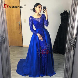 ESHAUT&BRIDAL - Original 2022 Luxury Mermaid Evening Night Dress for Women Muslim O Neck Long Sleeves Beading Sequin Handmade Formal Wedding Party Gowns