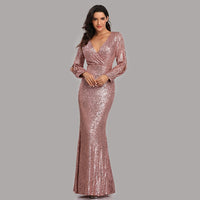 Original Sexy V-neck Mermaid Evening Dress Long Formal Prom Party Gown Full Sequins long Sleeve Galadress Vestidos Women Dresses 2021