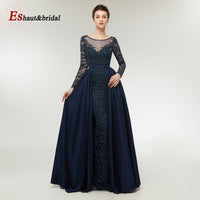 ESHAUT&BRIDAL - Original 2022 Luxury Mermaid Evening Night Dress for Women Muslim O Neck Long Sleeves Beading Sequin Handmade Formal Wedding Party