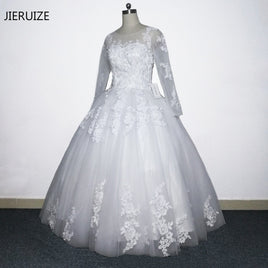 JIERUIZE - Original White Lace Appliques Ball Gown Wedding Dresses 2018 Beaded Long Sleeves Cheap Wedding Gowns Bridal Dress robe de mariee DIGITAL OFFICE ELECTRONIC