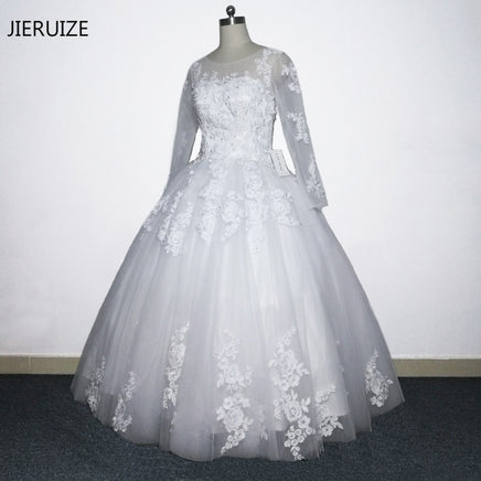 JIERUIZE - Original White Lace Appliques Ball Gown Wedding Dresses 2018 Beaded Long Sleeves Cheap Wedding Gowns Bridal Dress robe de mariee DIGITAL OFFICE ELECTRONIC