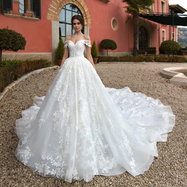 OUSHILUO - Original Sexy Boat Neck Lace Up Royal Train A-Line Wedding Dress 2024 Luxury Beaded Appliques Princess Bride Gown Robe De Mariage DIGITAL OFFICE ELECTRONIC