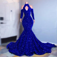 Original 2021 Plus Size Royal Blue Sequined Prom Dresses Long Sleeves High Neck Mermaid Evening Gowns Sexy Off the Shoulder Women Dress DIGITAL OFFICE ELECTRONIC