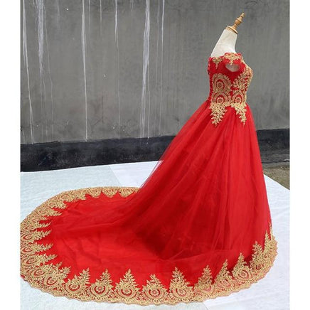 Original 2022 New Ball Gown Lace Tulle Red Wedding Dress with tail Chinese Pattern Style Cheap China Embroidery Bridal Gown DIGITAL OFFICE ELECTRONIC