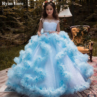 Original Blue Ruffles Ball Gown Flower Girl Dresses 2020 Appliques Crystal Princess Dress For Weddings Pageant Gowns Vestidos De Fiesta DIGITAL OFFICE ELECTRONIC