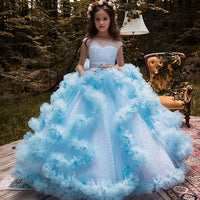 Original Blue Ruffles Ball Gown Flower Girl Dresses 2020 Appliques Crystal Princess Dress For Weddings Pageant Gowns Vestidos De Fiesta DIGITAL OFFICE ELECTRONIC