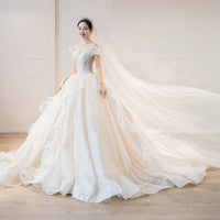 Original Boat Neck Wedding Dress Luxury Lace Embroidery Bridal Ball Gown Classic Off The Shoulder Wedding Gown Customize Plus Size DIGITAL OFFICE ELECTRONIC