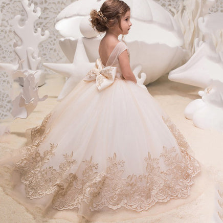 Original Champagne Lace Ball Gown Flower Girl Dresses Long Sleeve Girl Princess Dress Illusion Girl Wedding Party Dress First Communion DIGITAL OFFICE ELECTRONIC