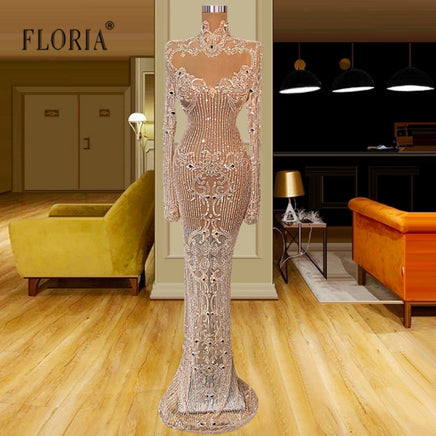 Original Dubai Champagne Beaded Sequin Evening Dress Design 2022 Long Sleeve Luxury Formal Prom Gowns Maxi Dress DIGITAL OFFICE ELECTRONIC