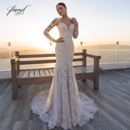 Original Fmogl Sexy Sweetheart Long Sleeve Lace Mermaid Wedding Dresses 2022 Luxury Illusion Appliques Court Train Trumpet Bride Gown DIGITAL OFFICE ELECTRONIC