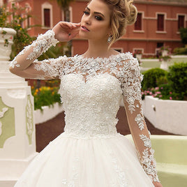 Original Fsuzwel New Charming Appliques Long Sleeves A-Line Wedding Dresses 2022 Luxury Scoop Neck Lace Up Princess Bridal Gown Plus Size DIGITAL OFFICE ELECTRONIC