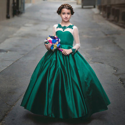 Original Green Ball Gown Appliques Long Aline Princess Flower Girl Dresses Birthday Pageant Communion Robe De Demoiselle Wedding Party DIGITAL OFFICE ELECTRONIC