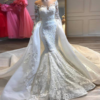 Original Luxury Appliques Mermaid Wedding Dresses Scoop Neck Long Sleeves Beaded Detachable Train Bridal Gown Vestido de Noiva DIGITAL OFFICE ELECTRONIC