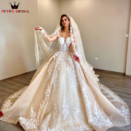 Original Luxury Ball Gown Puffy Weddding Dresse Long Sleeves Sequin Tulle Lace Crystal Appliques 2022 Gorgeous Dubai Bridal Gowns SD65 DIGITAL OFFICE ELECTRONIC