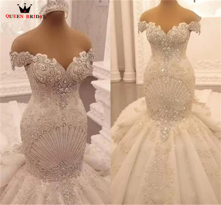 Original Luxury Wedding Dresses Mermaid Long Train Tulle Lace Beaded Crystal Diamond Sexy Formal Bride Gown Custom Made JY67 DIGITAL OFFICE ELECTRONIC