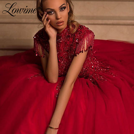 Original Saudi Arabia Dubai Design Prom Dresses Long Puffy Evening Dress Tassel Beading Customized Red Party Gowns 2020 Robe De Soiree DIGITAL OFFICE ELECTRONIC