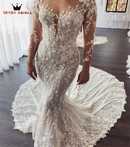 Original Sexy Wedding Dresses Mermaid Long Sleeve Tulle Lace Appliques Crystal Beads Formal Bridal Gown Custom Size DX20 DIGITAL OFFICE ELECTRONIC