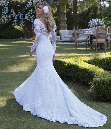 Original Sexy Wedding Dresses Mermaid Long Sleeve Tulle Lace Beaded Pearls Formal 2022 New Design Wedding Gowns Vestido De Noiva KW11 DIGITAL OFFICE ELECTRONIC