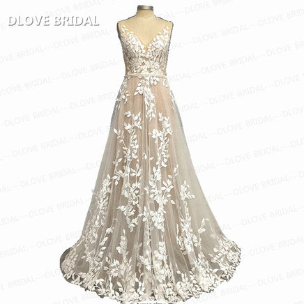 Original Shinny Sparkle Boho Wedding Dresses A line V Neck Backless Bohemia Beach Bridal Gown Unique Leaves Lace Appliques Drop Ship DIGITAL OFFICE ELECTRONIC