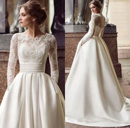 Original Unique Lace Long Sleeves Open Back Simple Elegant Wedding Dress Chiffon Detachable Train Bridal Gowns DIGITAL OFFICE ELECTRONIC