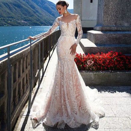 Original Vestido de Casamento Luxury Mermaid Wedding Dress Long Sleeve Sexy Vestido de Noiva Custom Made See Through Back Abito Sposa DIGITAL OFFICE ELECTRONIC