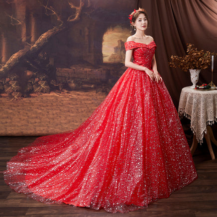 VLNUO NISA - Original 3 Models Red Romantic Shiny Star Wedding Dress with Sleeve Plus Size Off Shoulder Lace Up Princess Bridal Gown Vestidos De Novia DIGITAL OFFICE ELECTRONIC