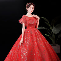 VLNUO NISA - Original 3 Models Red Romantic Shiny Star Wedding Dress with Sleeve Plus Size Off Shoulder Lace Up Princess Bridal Gown Vestidos De Novia DIGITAL OFFICE ELECTRONIC