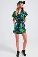 Q2 - Original Wrap Jumpsuit in Green Tropical Print