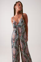 Q2 - Original Wide Leg Jumpsuit in Navy Paisley Print