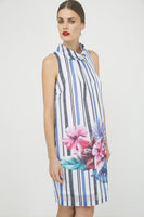 CONQUISTA FASHION - Original Print Sleeveless Dress With Upright Collar