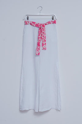 Q2 - Original Linen Wide Leg Pants With Side Splits in White