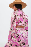 Q2 - Original Maxi Shirt Dress in Pink Abstract Print