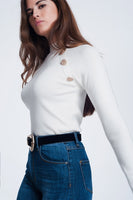 Q2 - Original Sweatshirt With Button Detail in Cream