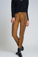 Q2 - Original Mustard Super Skinny Reversible Pants With Snake Print