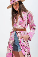 Q2 - Original Maxi Shirt Dress in Pink Abstract Print