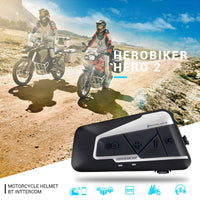 HEROBIKER - Original 2 Sets 1200M BT Motorcycle Helmet Intercom Waterproof Wireless Bluetooth Moto Headset Interphone FM Radio for 2 Rides