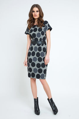 CONQUISTA FASHION - Original Straight Polka Dot Dress With Pleather Waistband