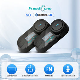 FREEDCONN - Original TCOM-SC Motorcycle Helmet Intercom Motorcycle Bluetooth Interphone Headset LCD Screen FM Radio