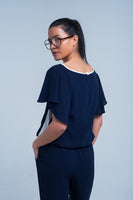 Q2 - Original Navy Blue Jumpsuit With Short Sleeve and Ruffle Detail