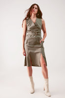 Q2 - Original Wrap Dress With Tie Waist Detail in Khaki