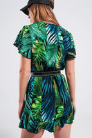 Q2 - Original Wrap Jumpsuit in Green Tropical Print