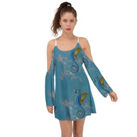 SHARON TATEM LLC - Original Long Sleeve Blue Seahorses Wing Sleeves Dress