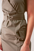 Q2 - Original Wrap Dress With Tie Waist Detail in Khaki