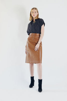 LE REUSSI - Original Power Woman- Dark Hazel Leather Skirt